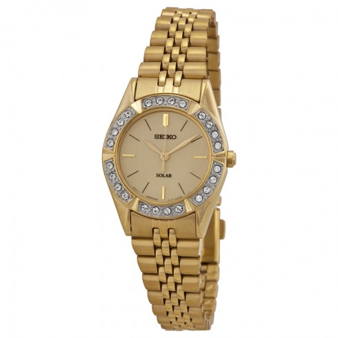 Seiko Solar Swarovski Crystal Gold-tone Ladies Watch SUP096 watches