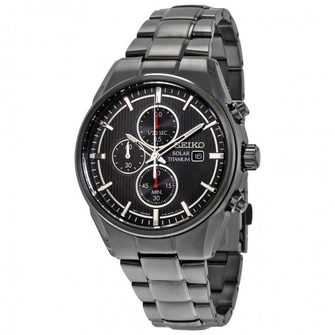 Seiko Solar Titanium Black Chronograph Dial Black Titanium Men's Watch SSC393 watches