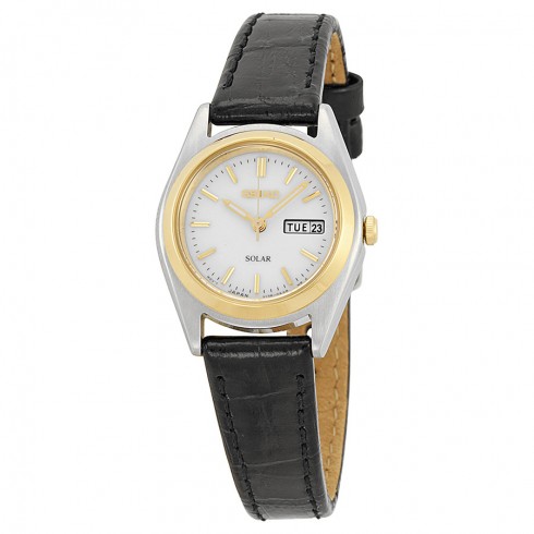 Seiko Solar White Dial Black Leather Ladies Watch SUT112 watches