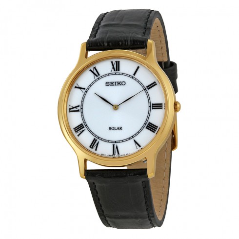 Seiko Solar White Dial Black Leather Men's Watch SUP878 watches