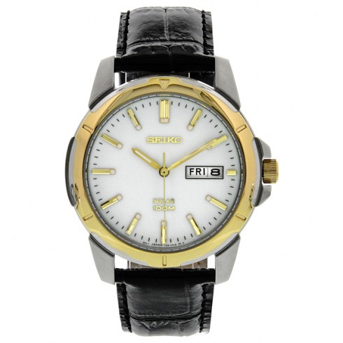 Seiko Solar White Dial Black Leather Strap Men's Watch SNE104 watches