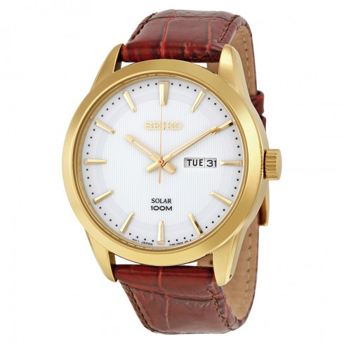 Replica Seiko Solar White Dial Brown Leather Men's Watch SNE366P2S Watch