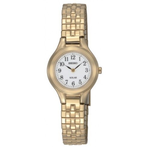 Seiko Solar White Dial Gold-tone Stainless Steel Ladies Watch SUP102 watches