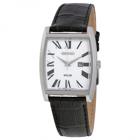 Seiko Solar White Dial Stainless Steel Black Leather Men's Watch SUT891 watches