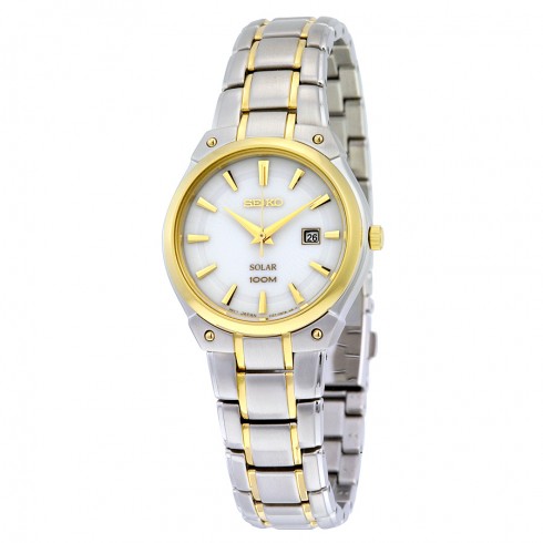 Seiko Solar White Dial Stainless Steel Ladies Watch SUT128 watches