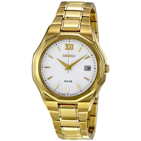 Seiko Solar White Dial Stainless Steel Men's Watch SNE158 watches