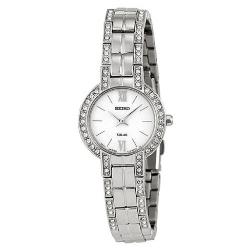 Seiko Solar White Dial Stainless Steel With Swarovski Crystals Ladies Watch SUP199 watches