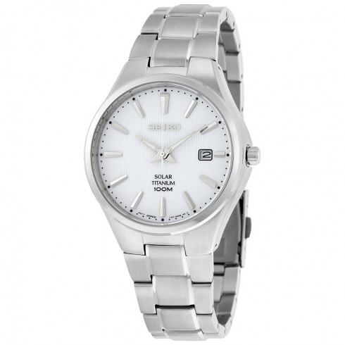 Seiko Solar White Dial Titanium Men's Watch SNE375 watches