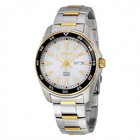Seiko Solar White Dial Two-tone Men's Watch SNE394 watches