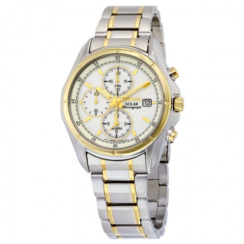 Seiko Solar White Dial Two Tone Stainless Steel Men's Watch SSC002 watches