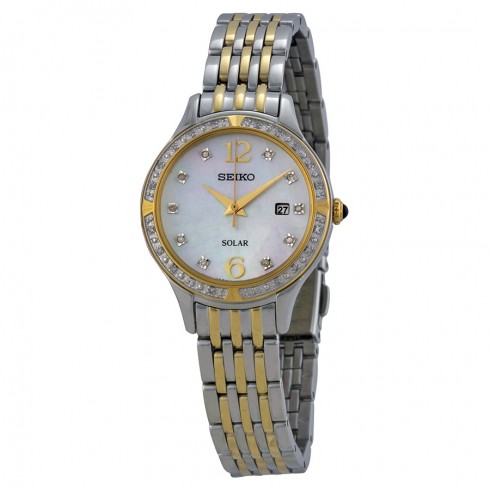 Seiko Solar White Dial Two-Tone Stainless Steel Ladies Watch SUT092 watches