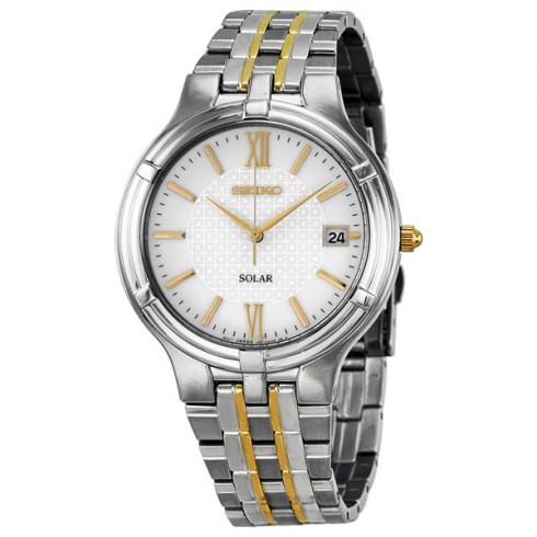 Seiko Solar White Dial Two-tone Stainless Steel Men's Watch SNE029 watches