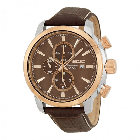 Seiko Sport Chronograph Brown Dial Brown Leather Men's Watch SNAF52 watches
