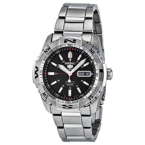 Seiko Sports 5 Black Dial Stainless Steel Men's Watch SNZJ05 watches