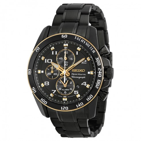 Seiko Sportura Black Dial Black Stainless Steel Men's Watch SNAF34 watches