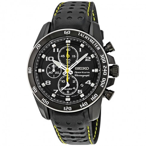 Seiko Sportura Chronograph Alarm Black Dial Men's Watch SNAE67 watches