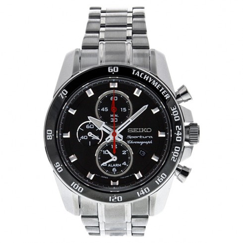 Seiko Sportura Chronograph Alarm Black Dial Men's Watch SNAE69 watches