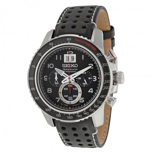Seiko Sportura Chronograph Black Dial Black Leather Men's Watch SPC139 watches