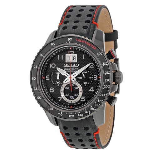 Seiko Sportura Chronograph Black Dial Black Leather Men's Watch SPC141 watches