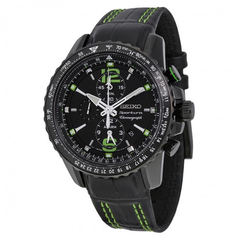 Seiko Sportura Chronograph Black Dial Black Men's Watch SNAE97 watches