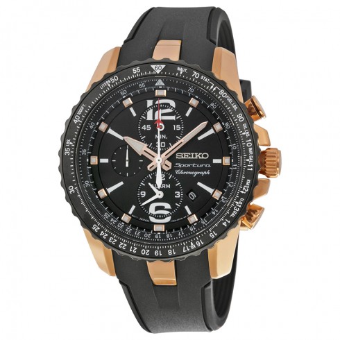 Seiko Sportura Chronograph Black Dial Black Rubber Men's Watch SNAF28P1 watches