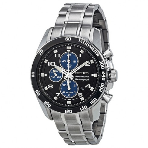 Seiko Sportura Chronograph Black Dial Stainless Steel Men's Watch SNAE63 watches
