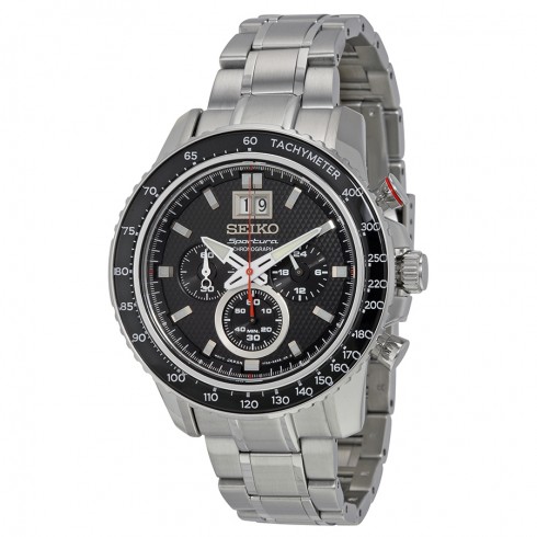 Seiko Sportura Chronograph Black Dial Stainless Steel Men's Watch SPC137 watches