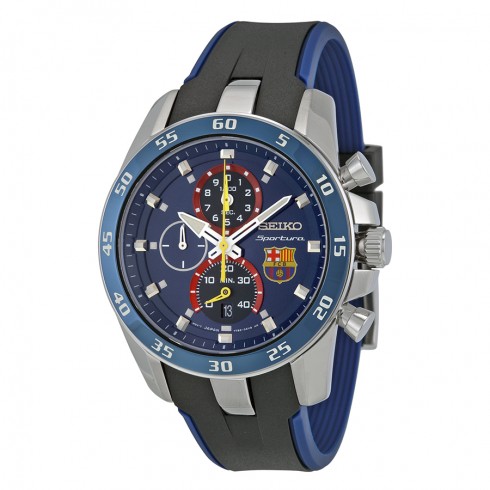 Seiko Sportura FC Barcelona Chronograph Blue Dial Blue Silicone Men's Watch SPC089P2 watches