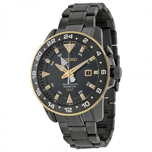 Seiko Sportura Kinetic GMT Black Dial Stainless Steel Men's Watch SUN026 watches