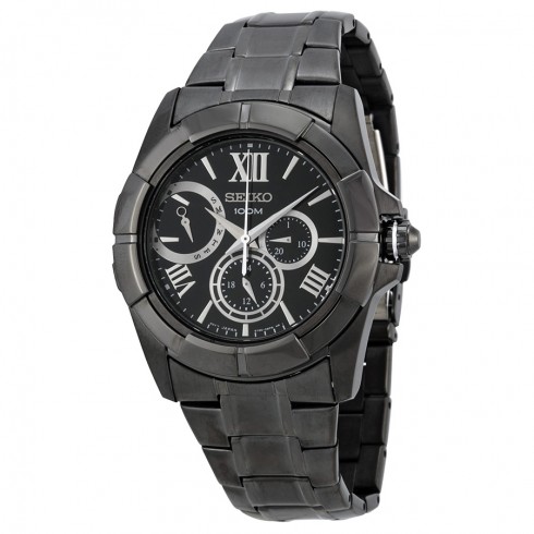 Seiko Sportura Multi-Function Black Dial Black Ion-plated Men's Watch SNT045 watches