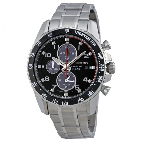 Seiko Sportura Solar Chronograph Black Dial Stainless Steel Men's Watch SSC271 watches