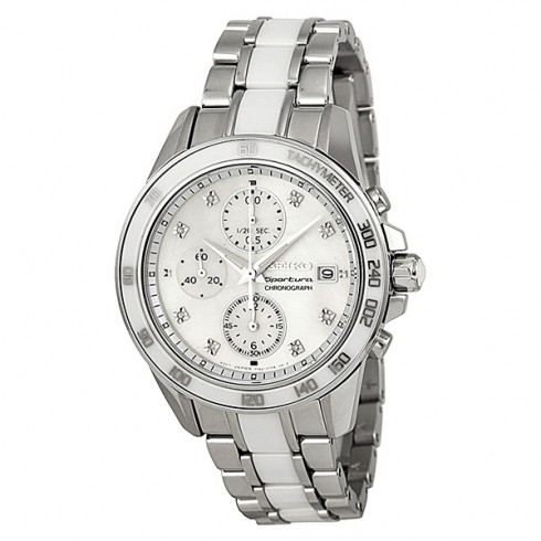 Seiko Sportura White Dial Stainless Steel and White Ceramic Ladies Watch SNDX95 watches