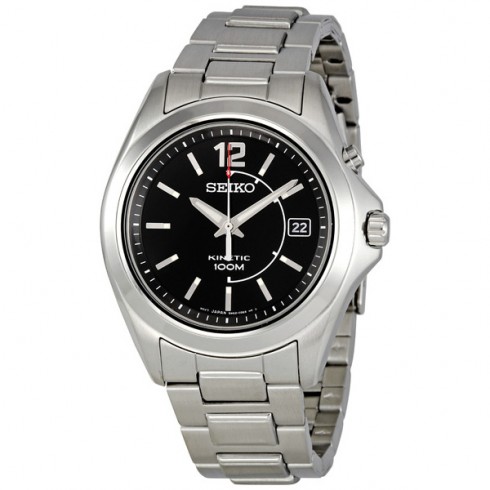 Seiko Stainless Steel Black Dial Kinetic Men's Watch SKA477 watches