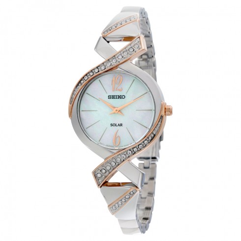Seiko Two-Tone Stainless Steel Solar Swarovski Crystal Bangle Ladies Watch SUP264 watches