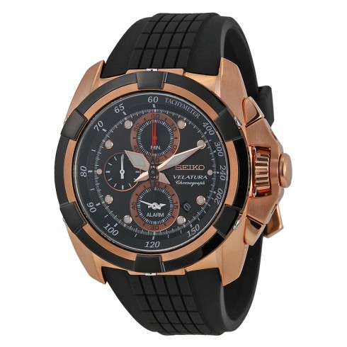 Seiko Velatura Chronograph Black Dial Black Rubber Mesn Watch SNE76P1 watches