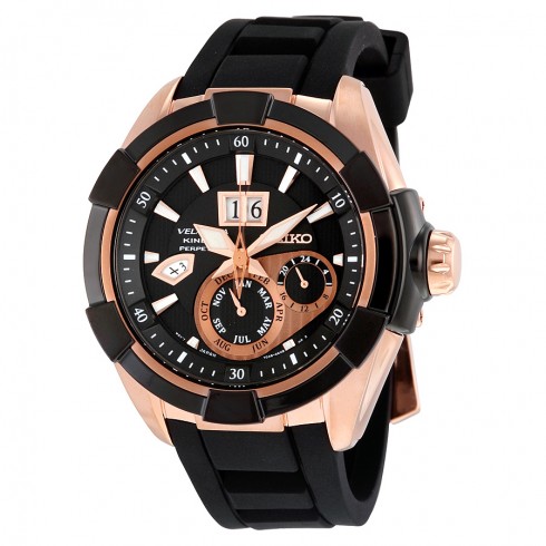 Seiko Velatura Kinetic Black Dial Back Rubber Men's Watch SNP104 watches
