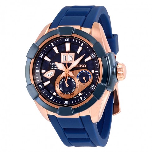 Seiko Velatura Kinetic Perpetual Blue Dial Blue Rubber Men's Watch SNP120 watches