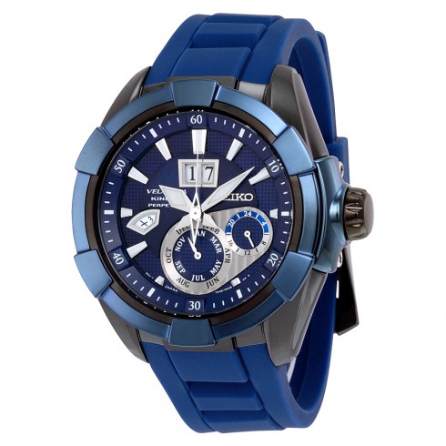 Seiko Velatura Kinetic Perpetual Blue Dial Blue Rubber Strap Men's Watch SNP121 watches