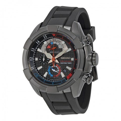 Seiko Velatura Yachting Timer Black Dial Black Rubber Men's Watch SPC149 watches