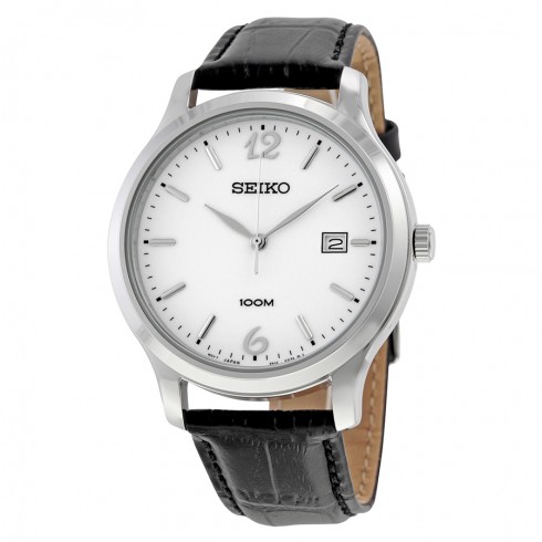 Seiko White Dial Black Crocodile Leather Quartz Men's Watch SUR149 watches