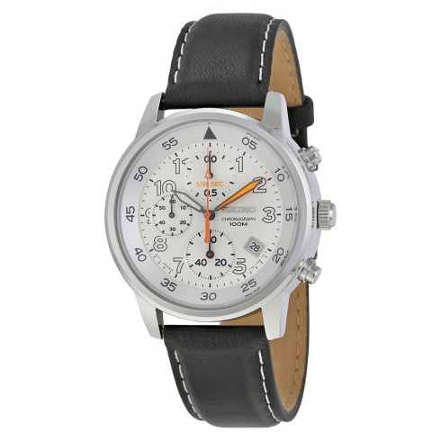 Seiko White Dial Black Leather Chronograph Men's Watch SNDE11 watches