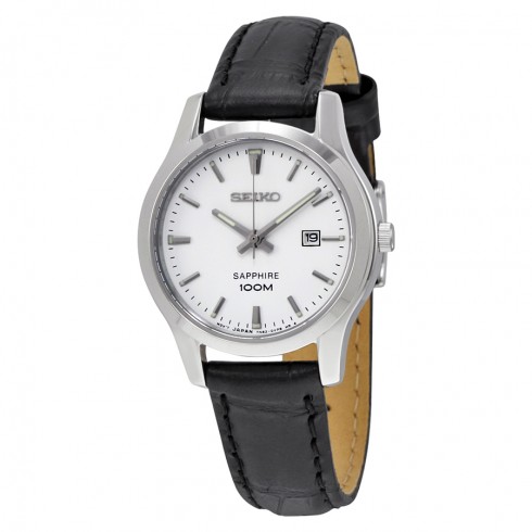 Seiko White Dial Black Leather Ladies Watch SXDG65 watches