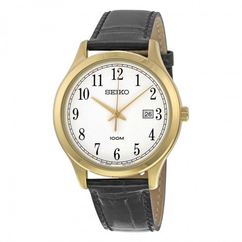 Seiko White Dial Black Leather Men's Watch SUR086 watches