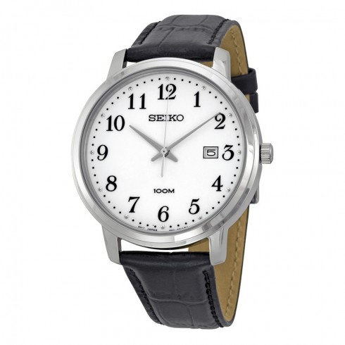 Seiko White Dial Black Leather Men's Watch SUR113 watches