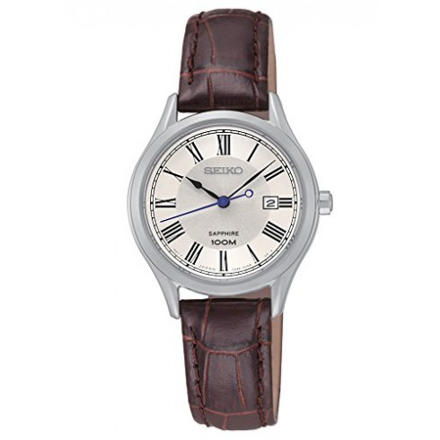 Seiko White Dial Brown Crocodile Leather Quartz Ladies Watch SXDG21P1 watches