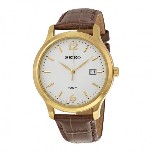 Seiko White Dial Brown Crocodile Leather Quartz Men's Watch SUR150 watches