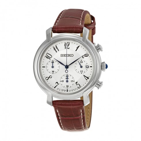 Replica Seiko White Dial Brown Leather Chronograph Ladies WatchSRW875P2 Watch