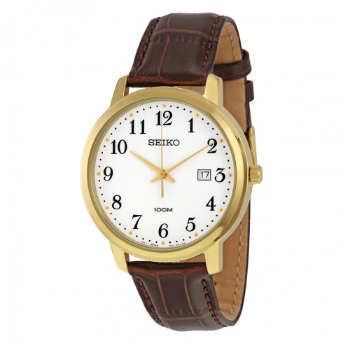 Seiko White Dial Brown Leather Men's Watch SUR114 watches