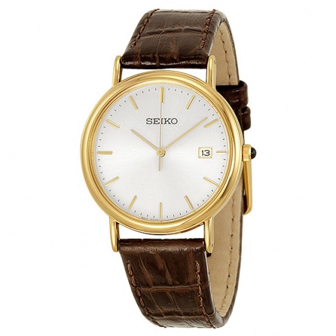 Seiko White Dial Brown Leather Men's Watch SKK698 watches
