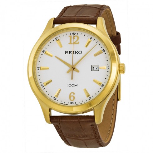 Seiko White Dial Brown Leather Men's Watch SUR056 watches